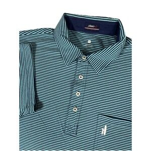 Johnnie O Teal Navy Blue Striped Polo‎ Shirt Men's XL Chest Pocket Preppy Golf